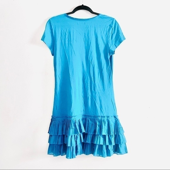 Juicy Couture Mini Dress M Pleated Ruffle Bottom T-shirt Neon Blue Party Date - Picture 4 of 8